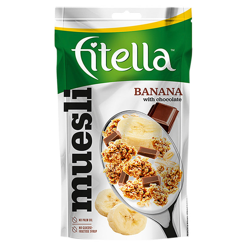 Fitella Musli chrupkie bananowe z kawałkami czekolady i nasionami chia 50 g