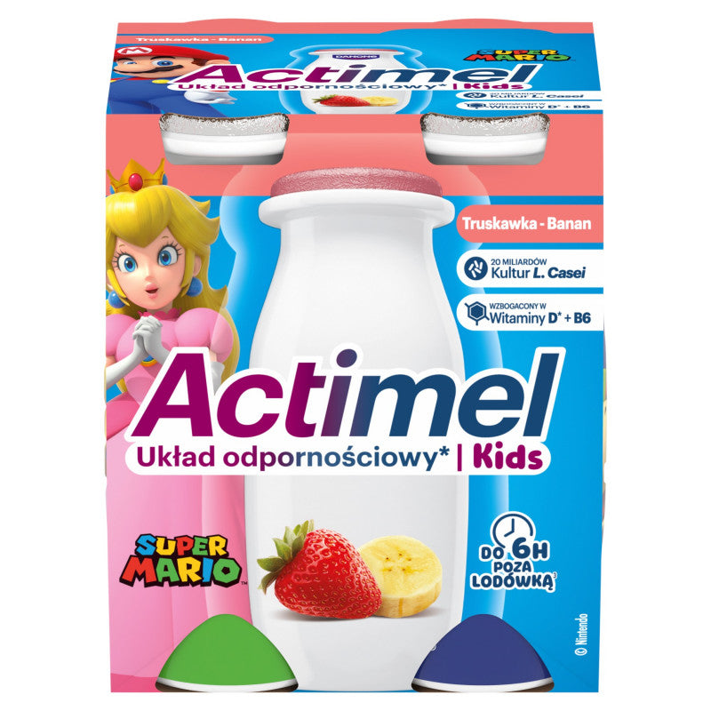 Actimel Kids Napój jogurtowy o smaku truskawkowo-bananowym 400 g (4 x 100 g)