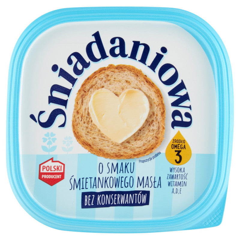 Śniadaniowa Margaryna o zmniejszonej zawartości tłuszczu o smaku śmietankowego masła 450 g